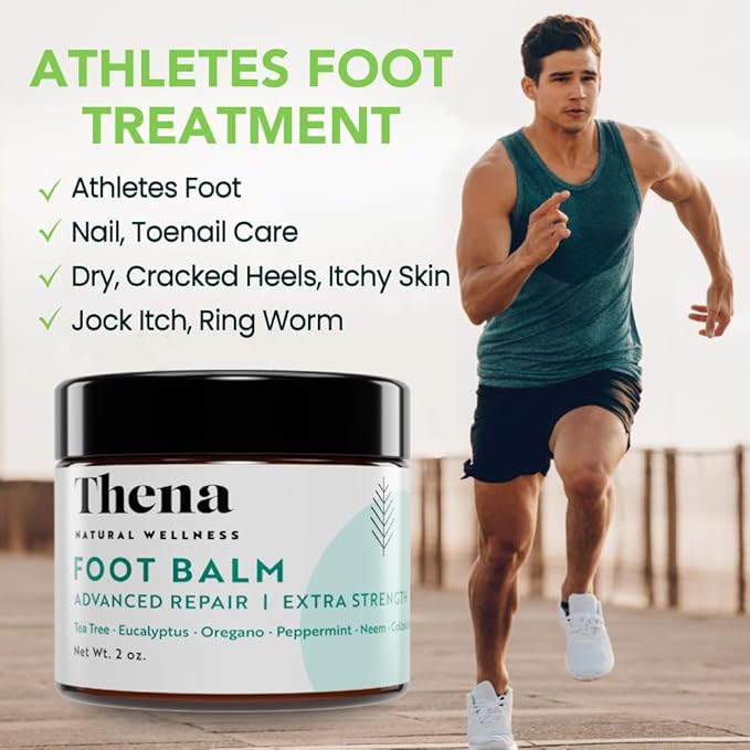 THENA Athletes Foot Treatment Balm Extra Strength, Tea Tree Foot Cream, Heals Dry Cracked Feet Heels Itchy Skin Nails Toenails Advanced Foot Care for Men Women