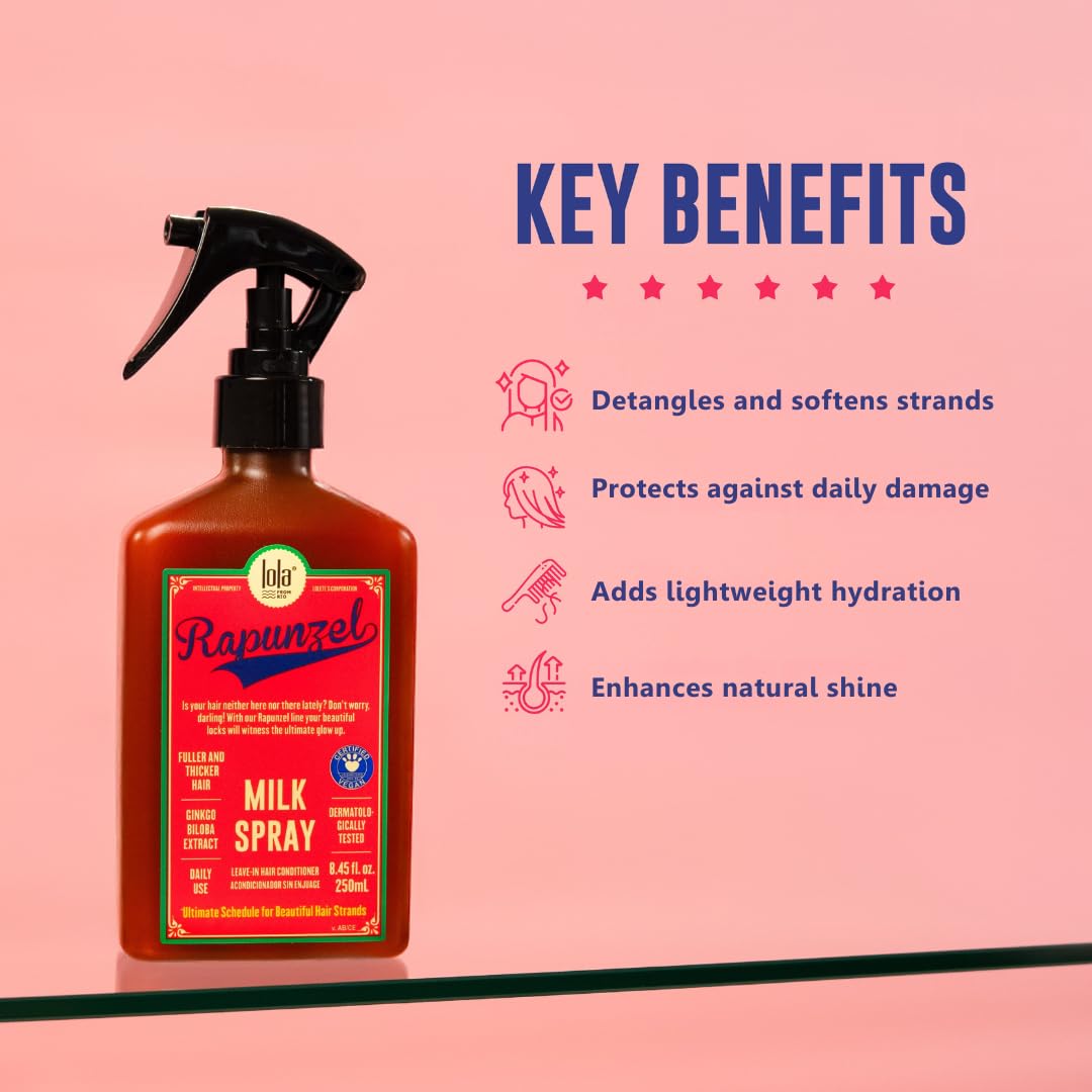 Lola From Rio – Rapunzel Milk Spray for Women – Hydrating Leave-In Conditioner & Detangler – Lightweight Moisturizing Hair Treatment for Dry, Damaged Hair – 8.45 fl oz