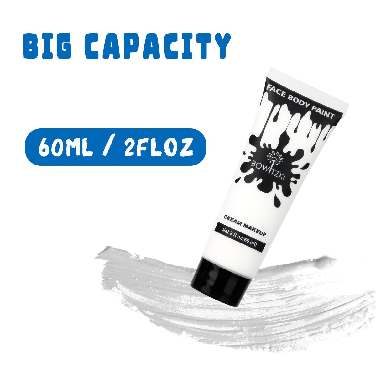 Bowitzki Face and Body Paint 2oz Cream Makeup 60ml Water Based Face Painting Special Effects For Adults Children Kids Halloween Christmas Party Stage Cosplay (Black+White)