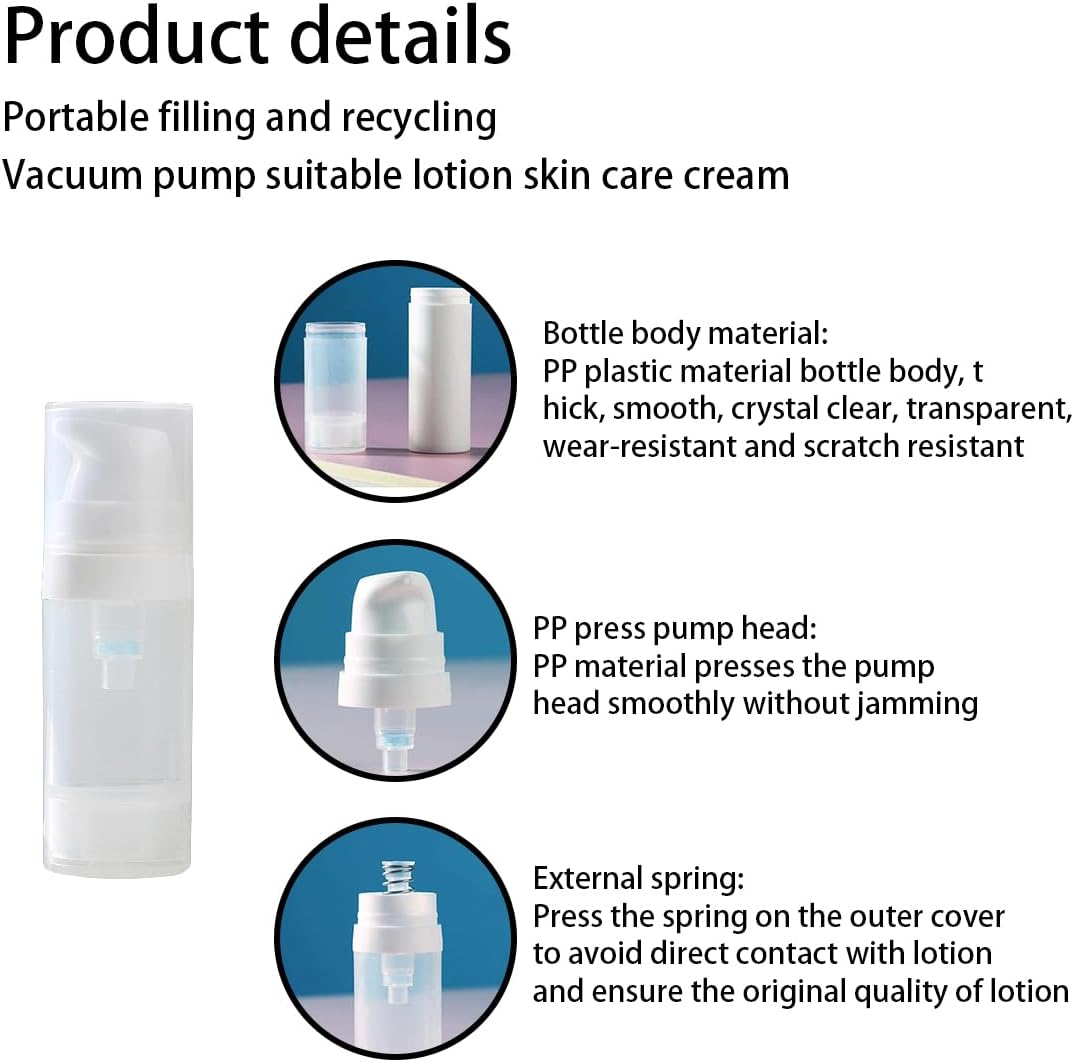1 Pc Transparent Empty Reusable Airless Vacuum Pump Bottle, Leakproof Travel Cream Lotion Toner Foundation Liquid Container (10ml)