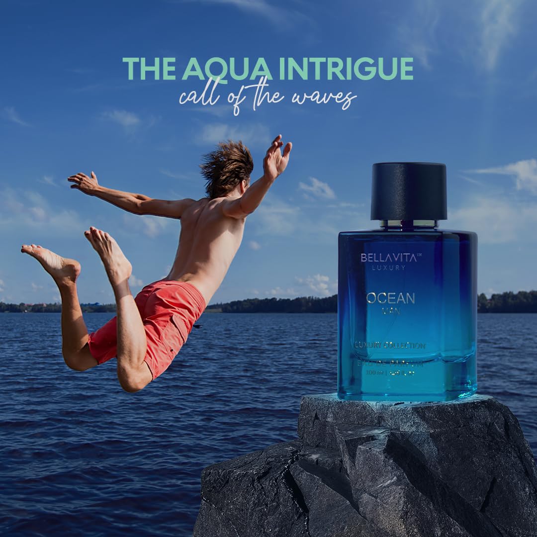 BellaVita Luxury OCEAN Eau de Perfume for Men (100ml) | Fresh Aquatic Fragrance | Notes: Aqueous, Bergamot, Orchid & Jasmine | Masculine Aromatic Fragrance | Mens Parfum Gift