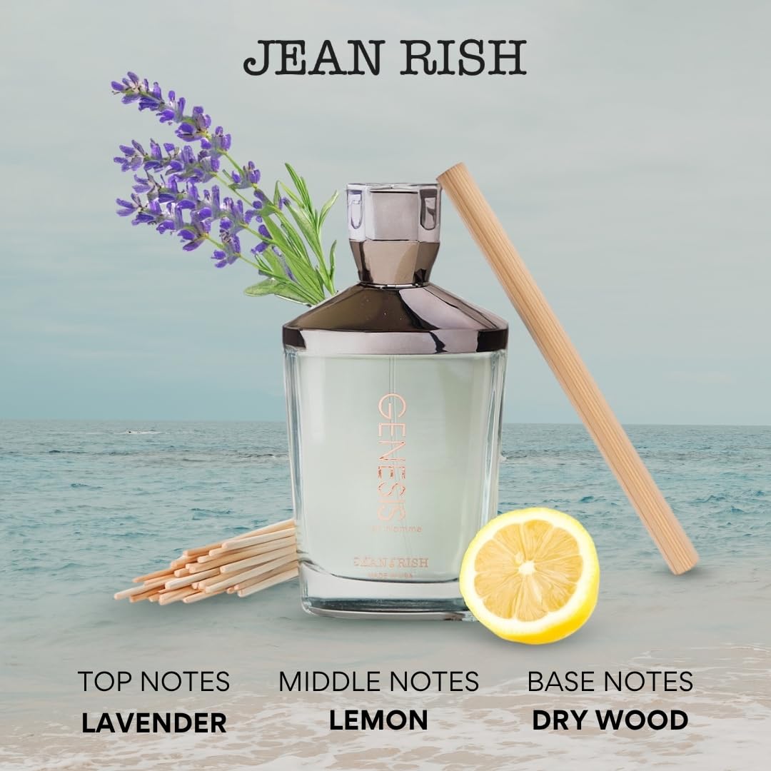 Jean Rish Genesis Pour Homme Eau De Toilette Perfume for Men (3.4 Fl Oz / 100ml) with Lemon, Woody & Lavender Notes - Long Lasting and Luxury Fragrance, Made in USA
