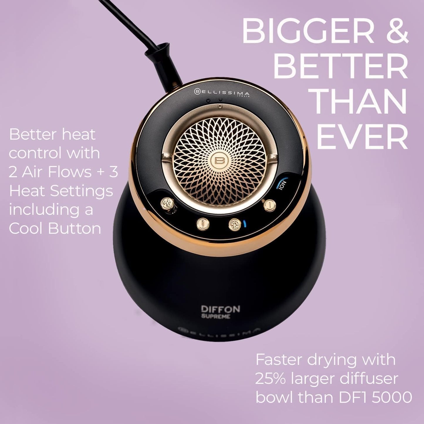 Bellissima Diffon Supreme Diffuser & Curly Hair Dryer - XL Diffuser for Long Waves, Curls, Coils - Cool Button - Anti-Frizz Technology