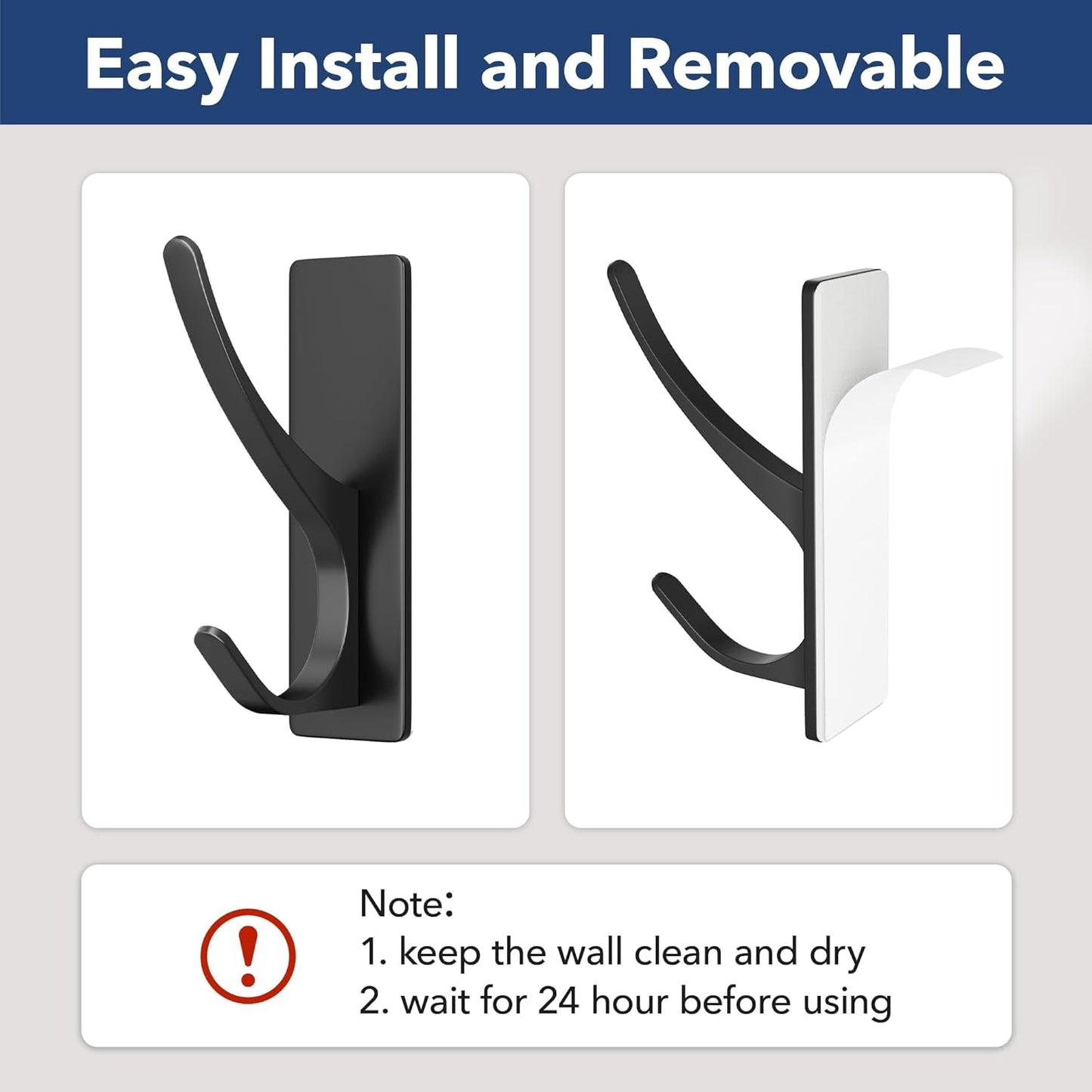 pickpiff Self Adhesive Coat Hooks for Hanging: Heavy Duty Stainless Wall Hook for Towel, Backpack, Hat, Sturdy Metal Hanger, 6-Pack, Matt Black