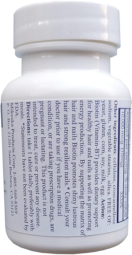 Biotin 10,000 mcg (500 Tablets) for Hair Growth, Skin, Strong Nails, biotin 10mg