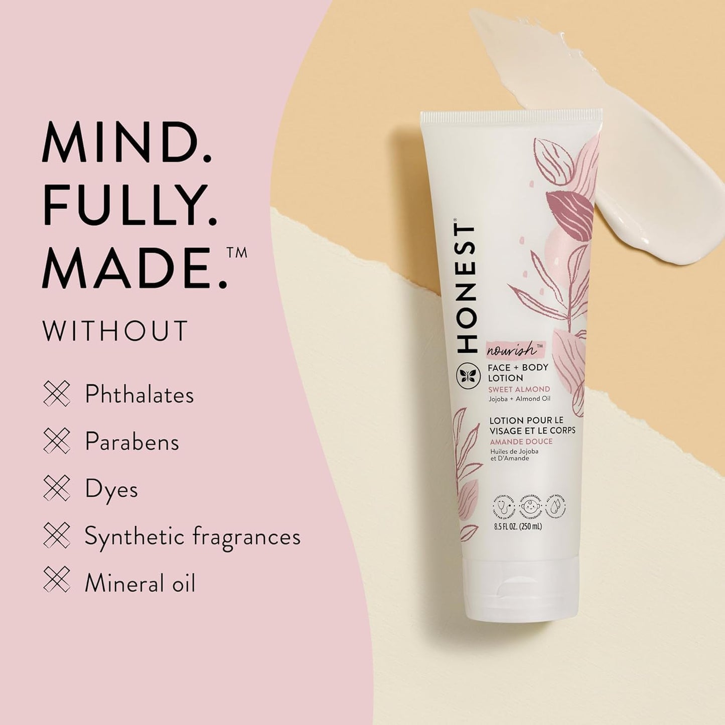 The Honest Company Hydrating Face and Body Lotion Fast Absorbing Naturally Derived Hypoallergenic Sweet Almond Nourish 8.5 fl oz