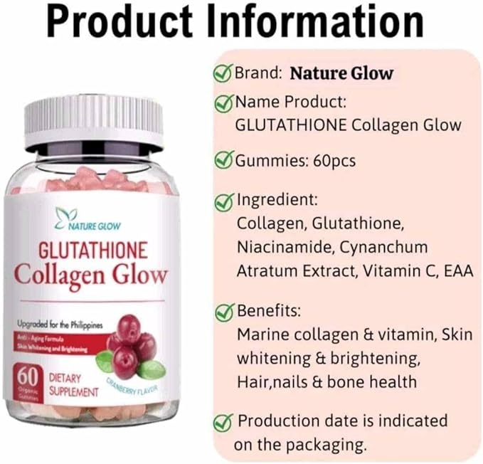 Nature Glow Glutathione Collagen - Strawberry & Cranberry Flavor Bundle, 60 Chewable Gummies Each, 30 Count (Pack of 2)