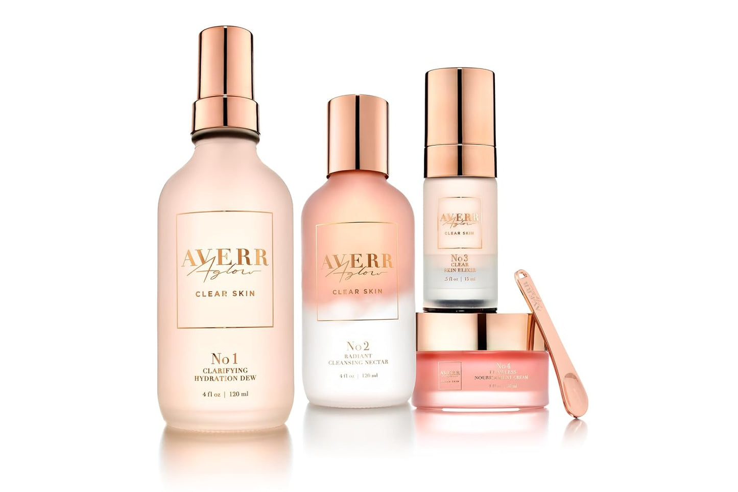 Averr Aglow - Clear Skin Kit - Acne Treatment - Dark Spot Remover - Blemish & Redness Control - Hydrating & Moisturizing - Rich in Minerals, Antioxidants & Vitamin A, C, D & E - Skin Care - 4 pc Set
