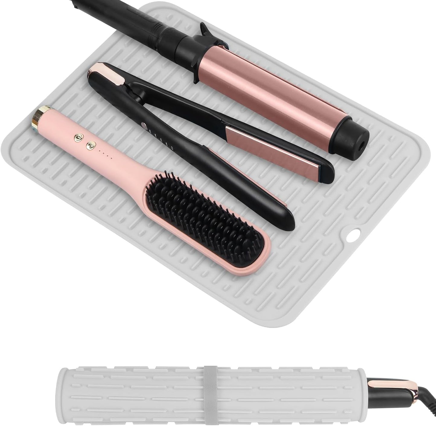 Oversize Silicone Heat Resistant Mat for Curling Irons, Flat Irons, Hair Straighteners and Hot Hair Styling Tools, Portable Hot Tools Sleeve Pad for Travel Vanity Salon(14.2" x 11.0")