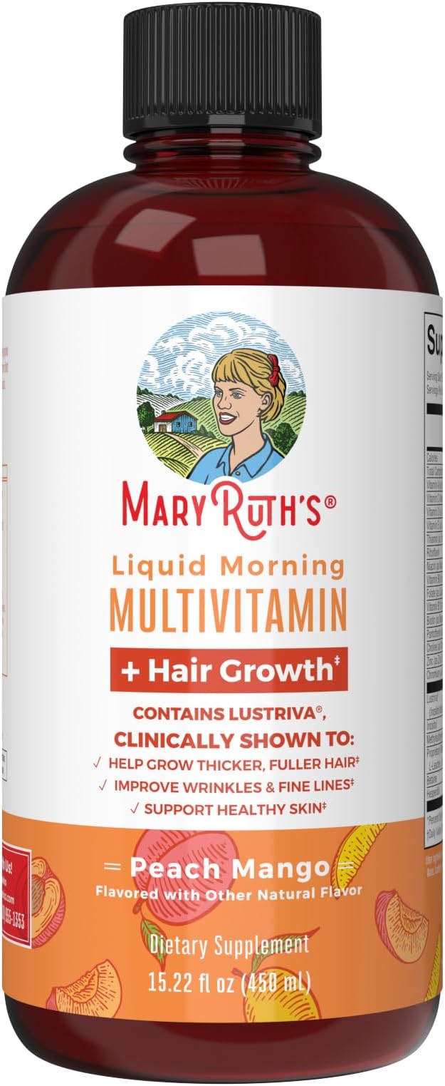 MaryRuth's Liquid Multivitamin + Hair Growth | Biotin 10000mcg | Lustriva Hair Growth Supplement | Clinically Tested in Women for Thicker Hair & Facial Wrinkle | Skin Care | Ages 18+ | 15.22 Fl Oz