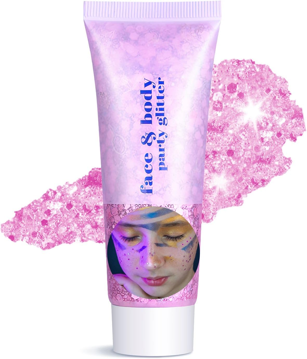 Body Glitter Gel - Halloween Costumes for Women, Sparkly Chunky Glitter Hair for Kids, Halloween Christmas Singer Concert Festival Rave Accessories (Pink Body Glitter)