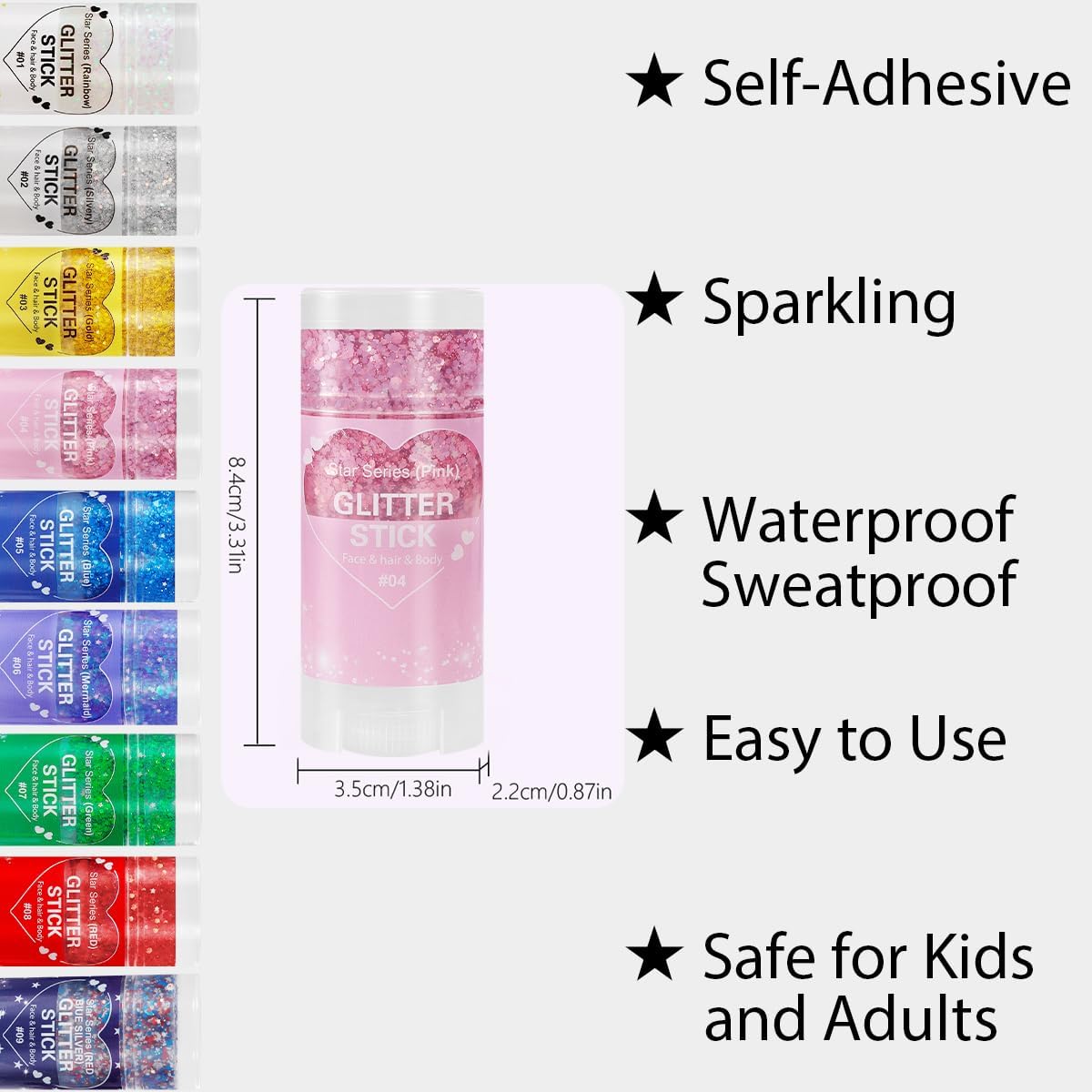 Mysense Pink Body Glitter Stick,Face Hair Glitter Makeup,Sparkling Mermaid Sequins Chunky Glitter Face Paint,Singer Concert Outfit Festival Rave Accessories for Women and Kids