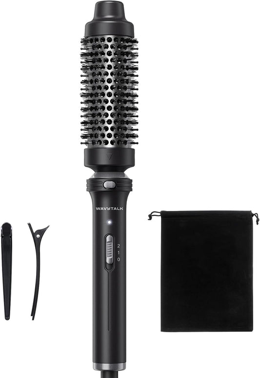 Wavytalk Thermal Brush, 1 1/2 inch Heated Round Brush with Detachable Head, Velvet Pouch and Dual Voltage for Travel, Easy to Create Blowout Look, Classic Black