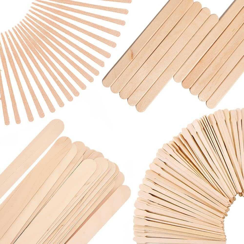 Mibly 4 Style 700 Pcs Assorted Wooden Wax Sticks for Body Legs Face and Small Medium Large Sizes Eyebrow Waxing Applicator Spatulas for Hair Removal or Wood Craft Sticks