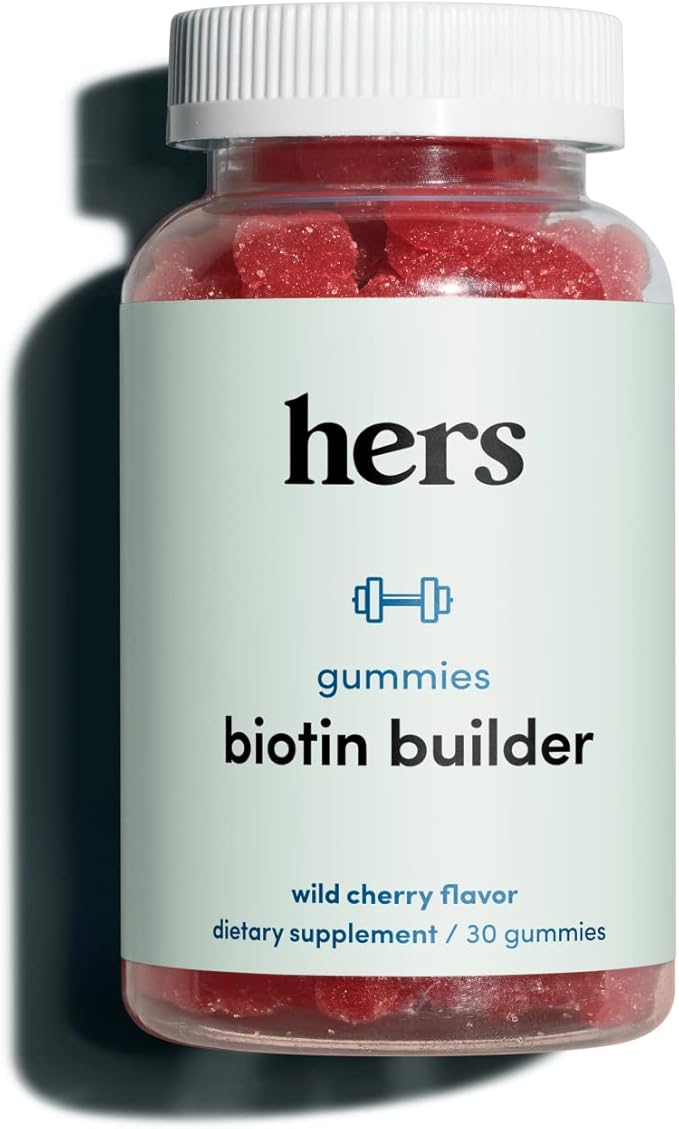 Hers Biotin Builder Gummy Vitamins with Vitamins B12 and B6, Vitamin D, Gluten Free, No Artificial Sweeteners or Flavors, Wild Cherry Flavor, 30 Count