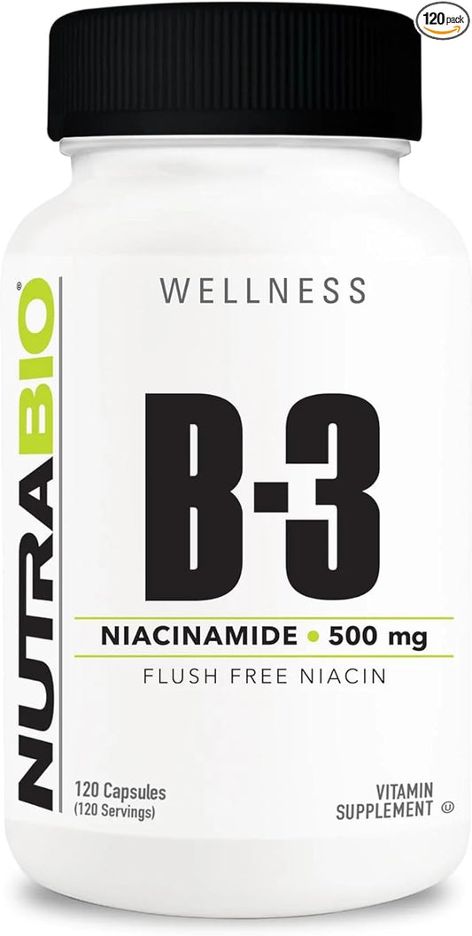 NutraBio Niacinamide Supplement for Normalized Blood B3, 500mg 500mg - 120 Vegetable
