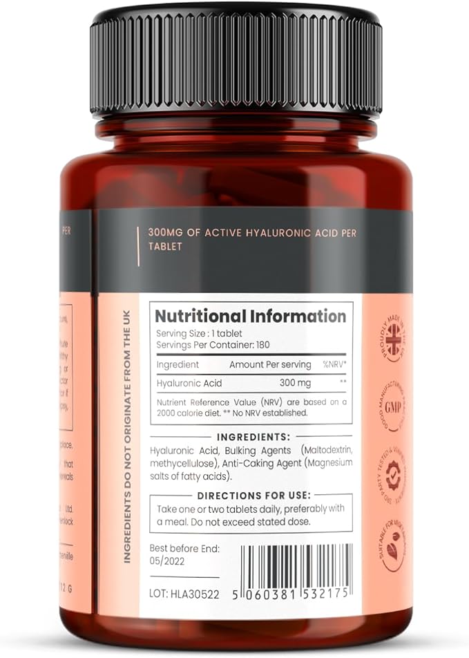 Triple Strength Hyaluronic Acid 300mg x 180 tablets (6 months supply). 300% stronger