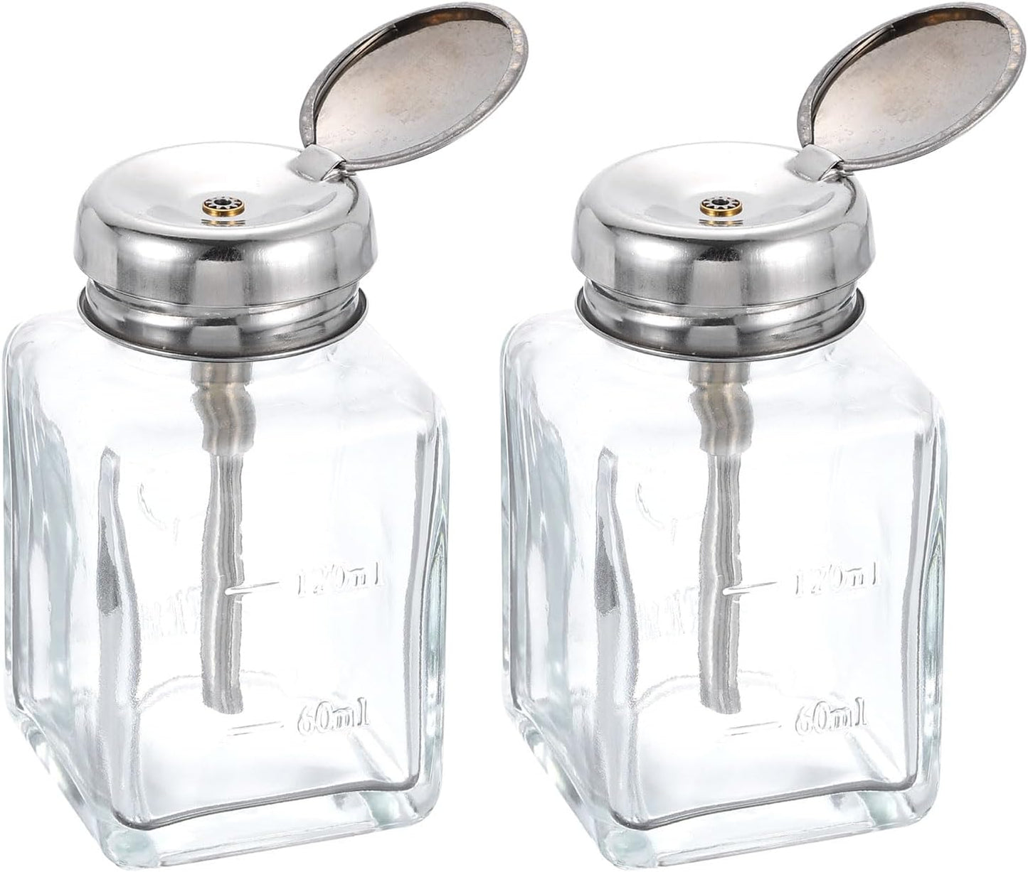 HARFINGTON 2pcs Solvent Alcohol Dispensers 120ml(4oz) Conical Push Down Liquid Dispenser Pump Bottle with Stainless Steel Tube and Copper Core for Acetone Polish Remover