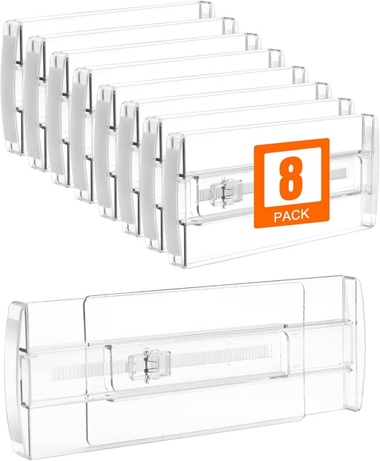 8 Pack 4" High Drawer Dividers for Clothes, 10"-17" Expandable Drawer Dividers Adjustable Drawer Separators, Clear Dresser Drawer Organizer for Clothes, Underwear, Cosmetic, Kitchen Utensils Storage