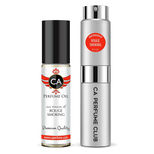 CA Perfume Duo Impression of Rouge Smoking For Women And Men Perfume Layering Set Long Lasting Travel Size EDP + Body Oil Roll-On Bottle 0.27 Fl Oz+0.33 Fl Oz