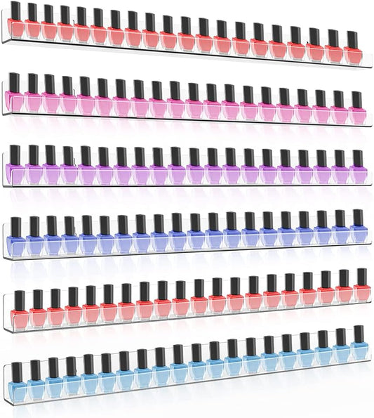 Clear Nail Polish Organizer Wall Mounted, 24 Inches Acrylic Shelf for 150 Bottles, 6 Pack