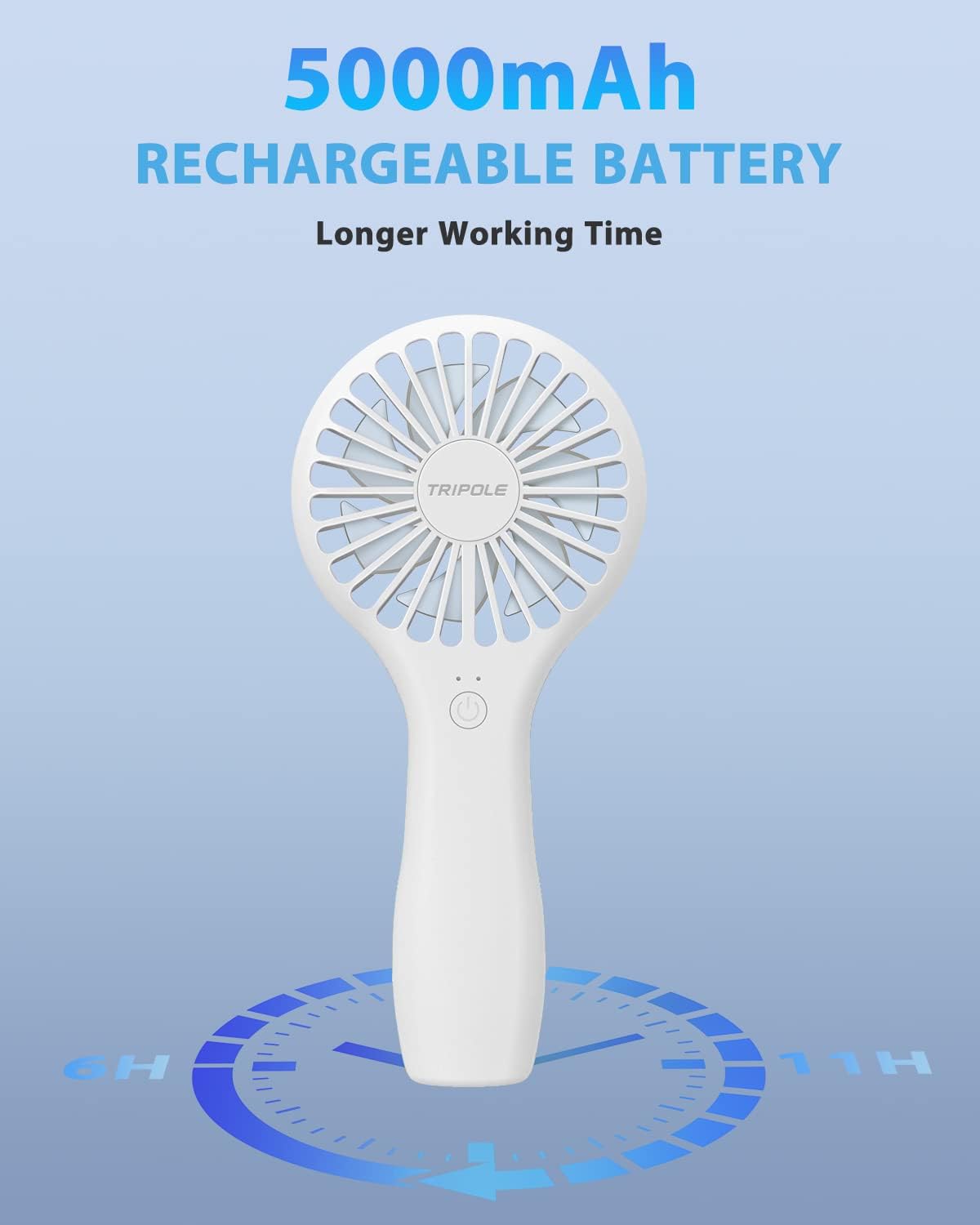TriPole Handheld Fan 5000 mAh Battery Operated Mini Fan Portable Small Personal Fans with Powerful Wind USB Rechargeable Eyelash Fans for Makeup Girls Kids Women Summer Wedding Outdoor Travel, White