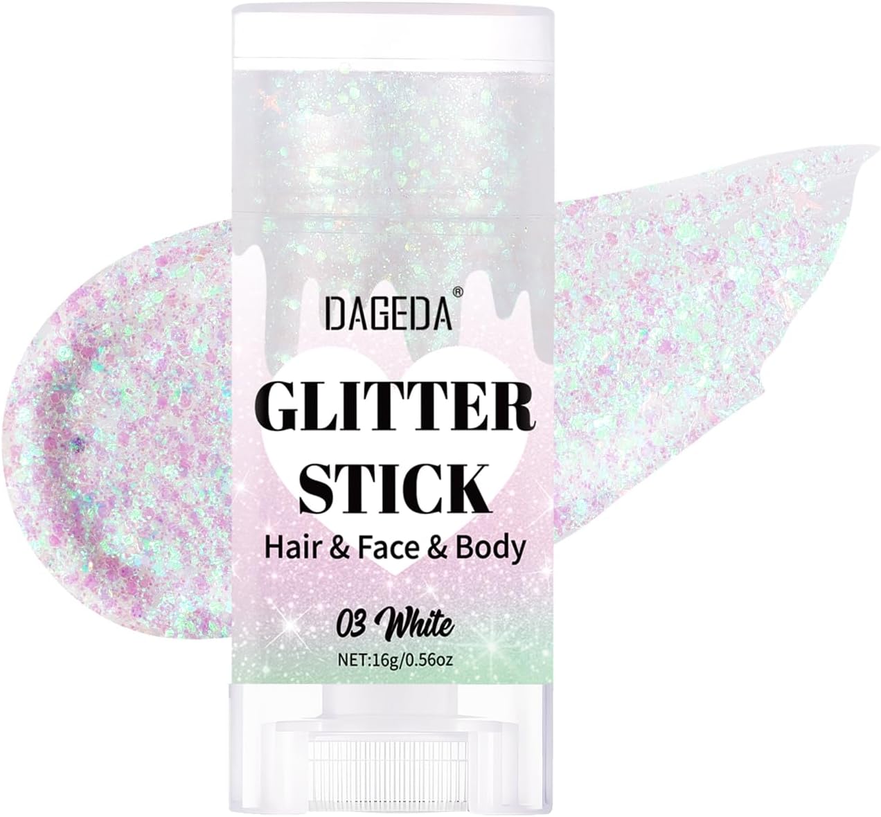 DAGEDA White Body Glitter Stick,Sparkly Face Glitter Makeup,Holographic Hair Glitters Mermaid Makeup Rave Outfits for Women, Shimmer Face Paint Stick Singer Concert Accessories