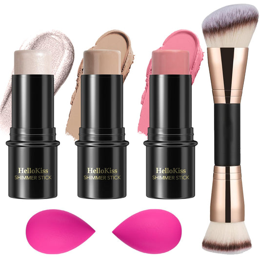 3 Pcs Cream Contour Stick Makeup Kit, Shades with Highlighter Stick, Blush Stick and Bronzer Contour Stick for Sculpt the Cheeks, Waterproof, Matte & Dewy Finish (Fair,#01+#08+#13)
