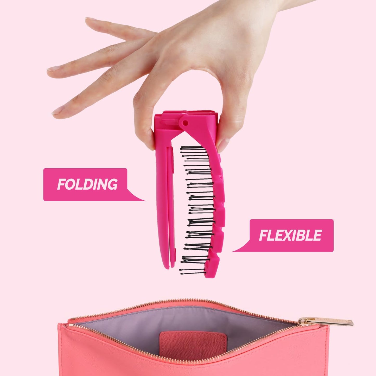 Compact Folding Hair Brush with Mirror - Detangling Comb for Adults & Kids, Portable for Travel & Storage, Wet & Dry Hair