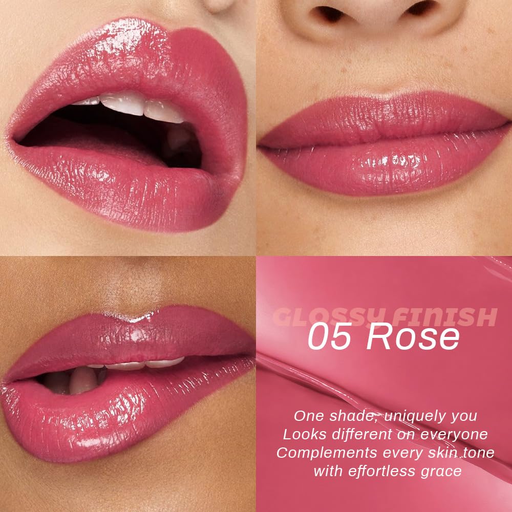 Rose Honey Lipstick Tinted Lip Balm - Shine Moisturizing Lipstick for Women, Natural Nourishing Hydrating Lip Color Gloss Stain for Dry Lips, Tint Sheer Lightweight Makeup, Vegan - 1Pc #05 Rose