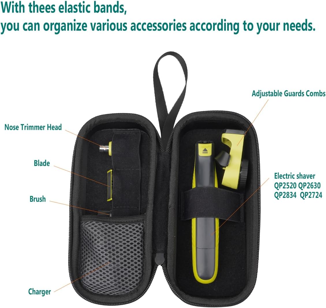 Travel Case for Philips Norelco One Blade Trimmers, Portable Hard Case for One Blade Replacement Heads Acessories, QP2520, QP2630, QP6510, QP6520, QP653, Fashinable Storage Carrying Bag