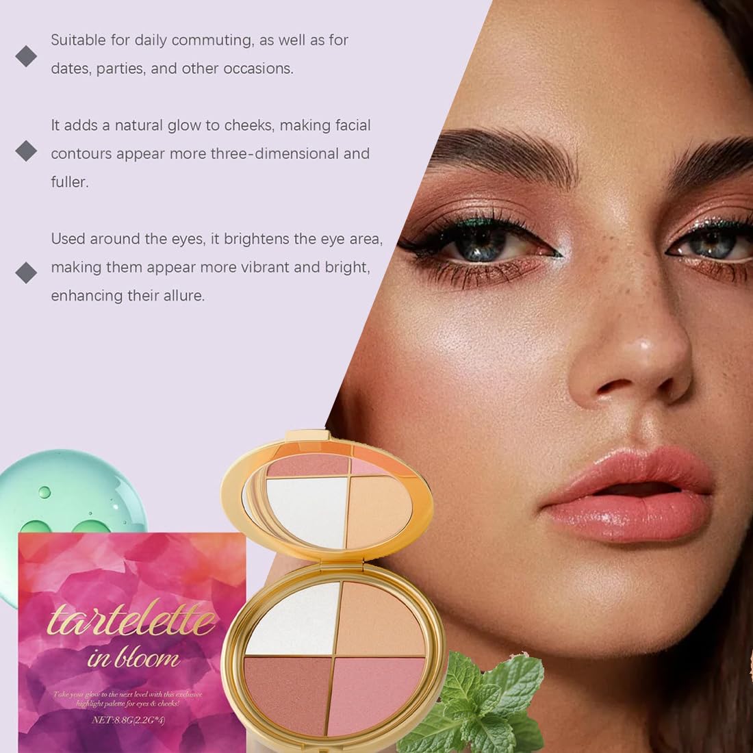 Glowjiu Glow Gallery Highlighting Eye & Cheek Palette, Glowjiu Highlighting Eye & Cheek Palette, 4-In-1 Highlight Shades Makeup for Blush, Eyeshadow And Highlighter Makeup (1pc)