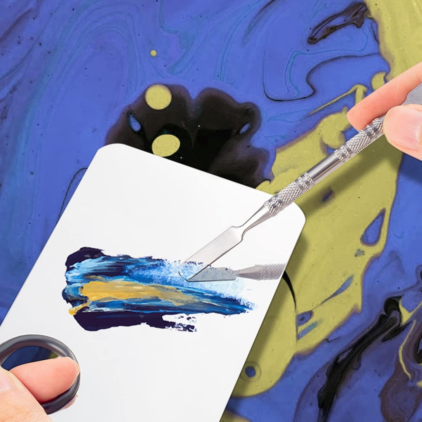 4 in 2 Set Makeup Mixing Palettes, 2 Pcs Stainless Steel Nail Art Palette with 2 Makeup Spatula for Foundation Makeup Tools Eyeshadow Nail Art