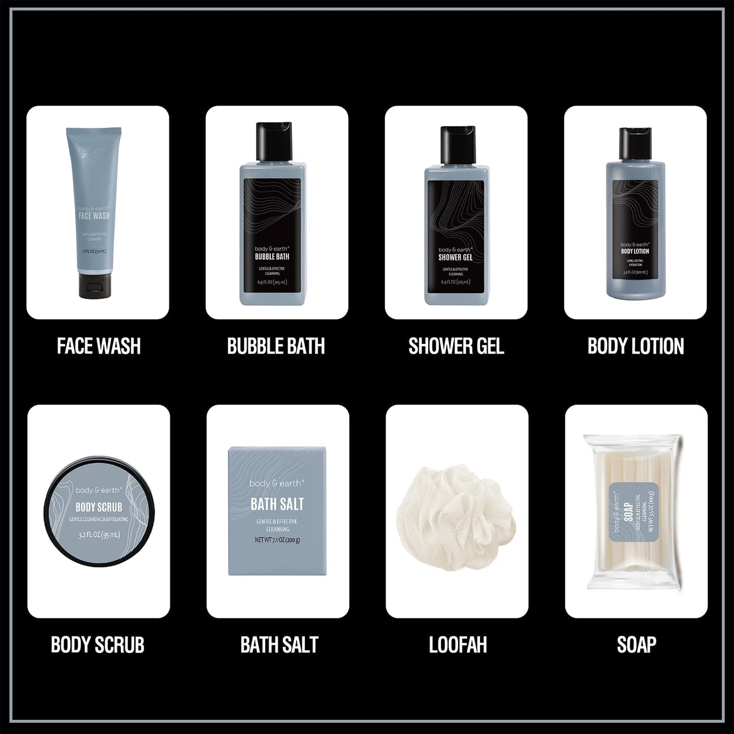 Body & Earth Gift Baskets For Men 8Pcs Full Size Toiletries Travel Bag With Leathers Scent Birthday Christmas Gifts From Wife Daughter Son For Husband Dad