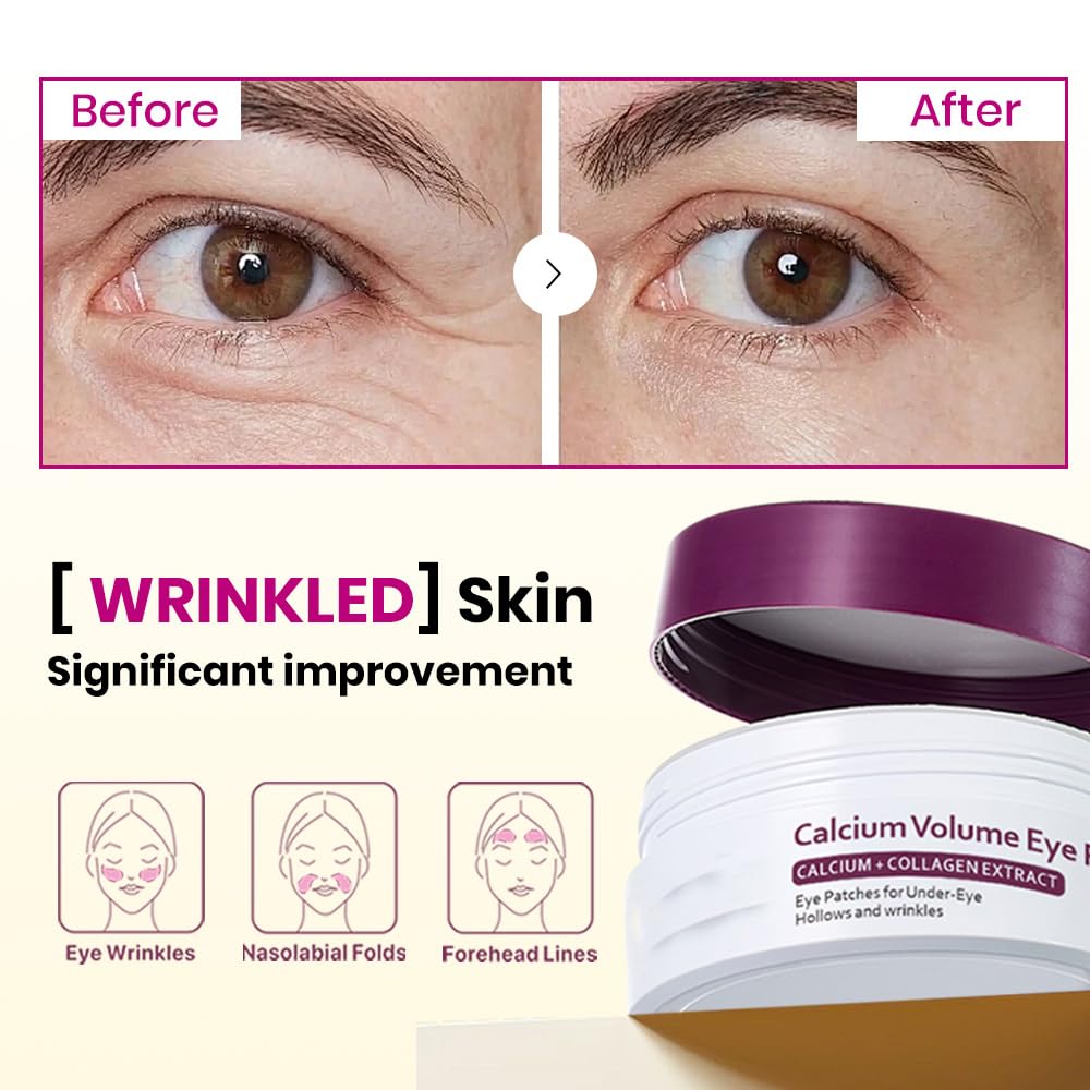 Calcium Volume Eye Patch and Multi Balm Set, 60 Pieces, Anti-Aging Firming Treatment for Eyes, Neck, Face, Hydrating Wrinkle Care