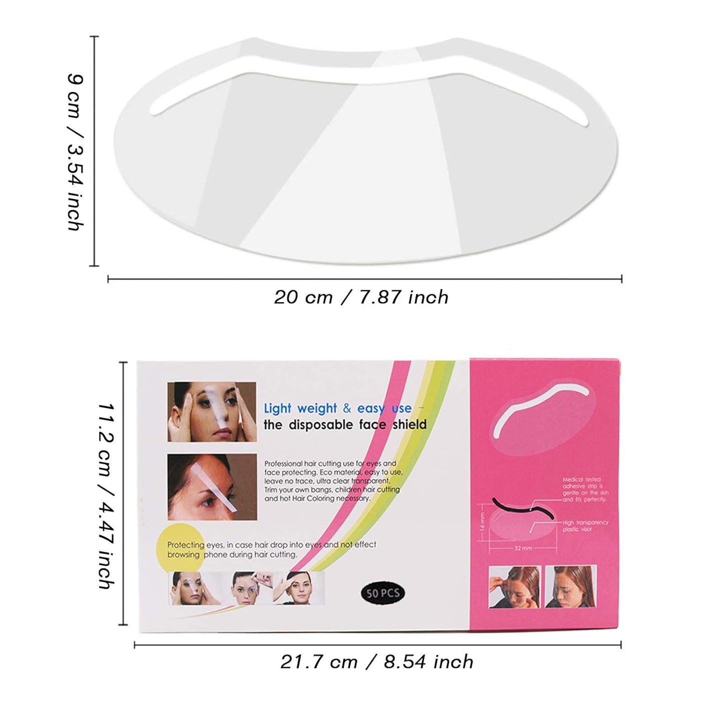 LWBTOSEE Disposable Transparent Haircut Shield for Forehead & Glasses - Waterproof Adhesive, Blocks Falling Hair & Water During Showering/Cutting-50pcs