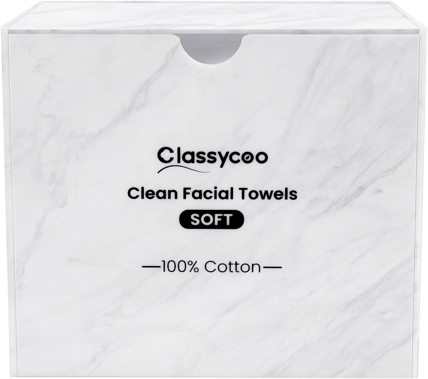 Classycoo Disposable Face Towel Holder, 50 PCS XL Clean Towels Included, Marble Acrylic Container Box for Clean Skin Club, Cotton Facial Wipes Odor-Free for Sensitive-Skin,Bathroom Cosmetic Storage
