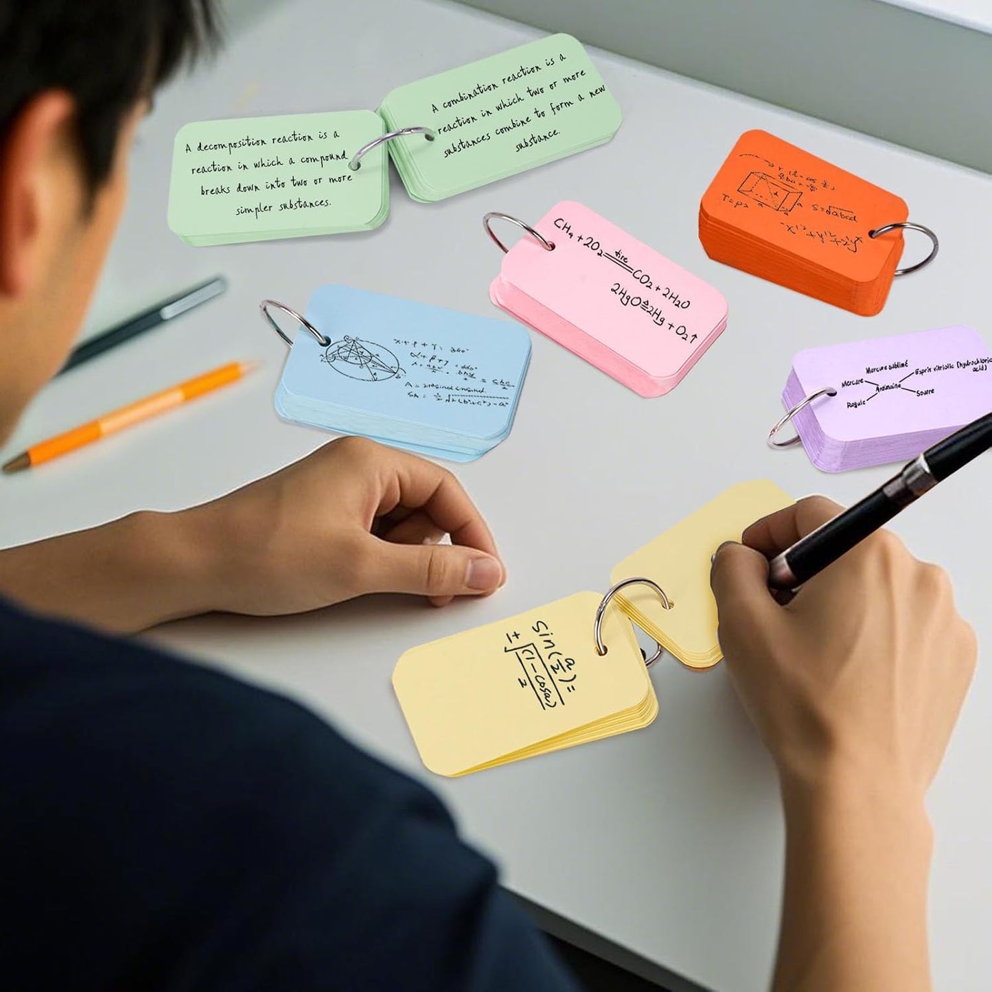 Koogel 1080PCS Index Cards with Rings for School, 2.2 x 3.5 Inch, Colored Flash Cards for Studying, Portable Notecard for Classroom Tests Preparation Teacher Education Office Supplies, 6 Colors