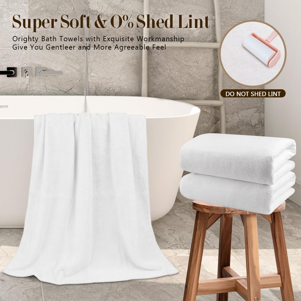 Orighty Bath Towels Pack of 2(27’’ x 54’’) - Soft Feel White Bath Towel, Highly Absorbent Bathroom Towels for Body, Quick Drying, Towel for Sport, Yoga, SPA, Fitness