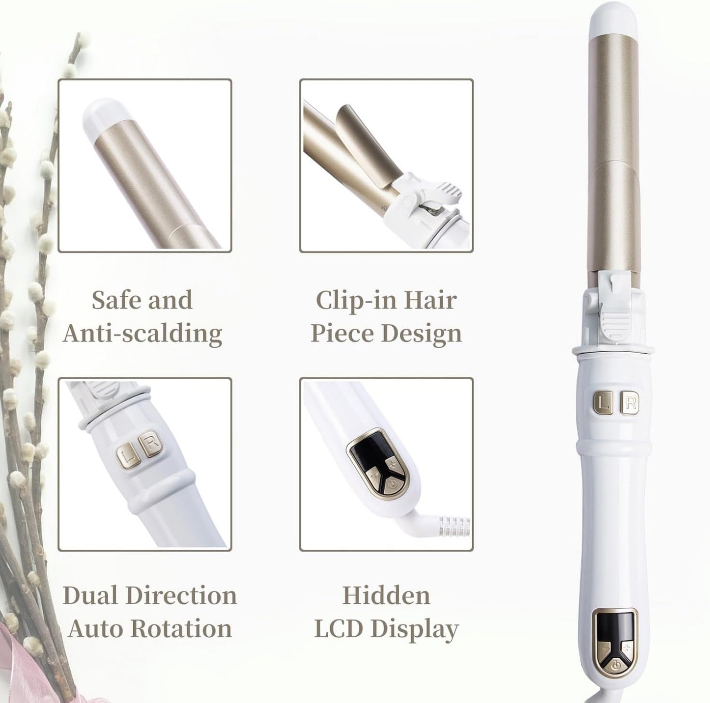 1.1 inch Automatic Curling Wand Rotating Curling Iron for Long Short Hair, Automatic Hair Curler with LED Display, Professional Hair Styling Irons Fast Heating