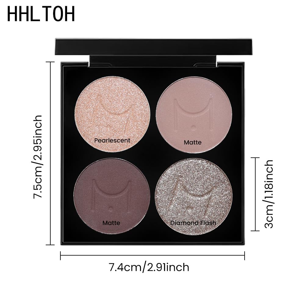 Quads Matte Eye Shadow Powder Makeup Palette - Nudes Brown & Champagne Pink Shimmer Eyeshadow Green Eyes, Long-Lasting Eyeshadow Waterproof Anti-smudge, sombras de ojos, with Built-In Mirror 02