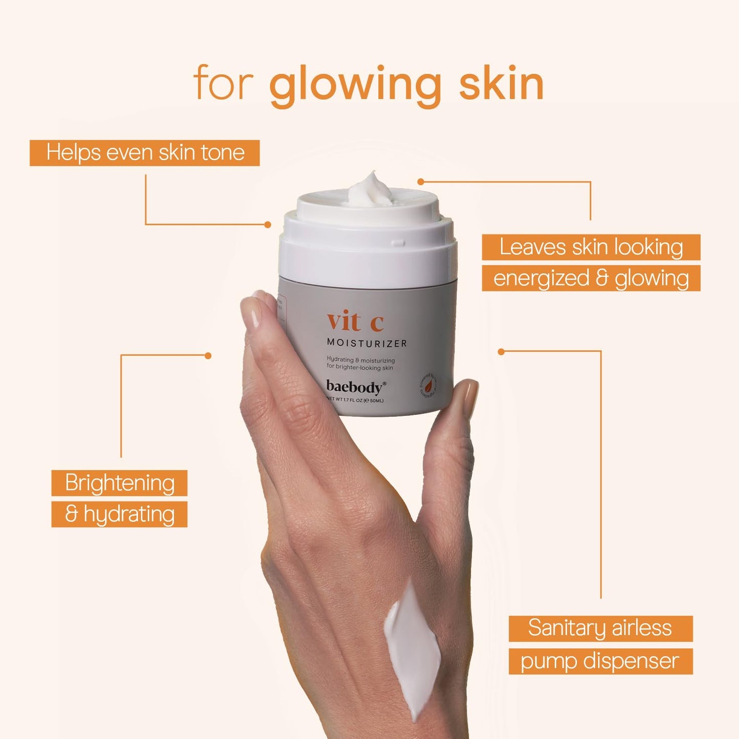 Baebody Made in USA Vitamin C Face Moisturizer - Brightening Vitamin C Cream Moisturizer with Jojoba Oil - Anti Aging and Hydrating (1.7 fl oz/50 ml)