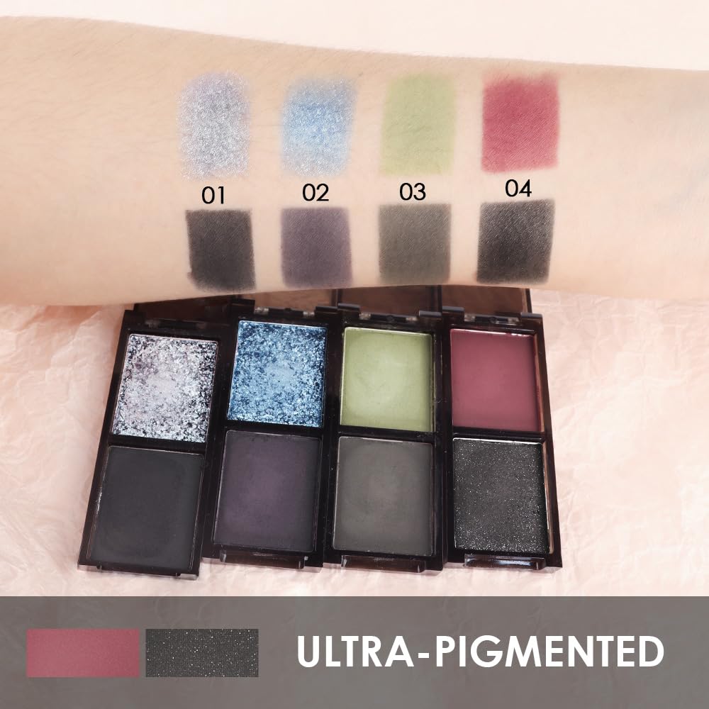 Wine Red Black Two Color Matte Shimmer Eyeshadow,Bright Eye Shadow Powder,Professional Long-Lasting Waterproof Makeup Palette,Easy-To-Apply and Compact for Travel