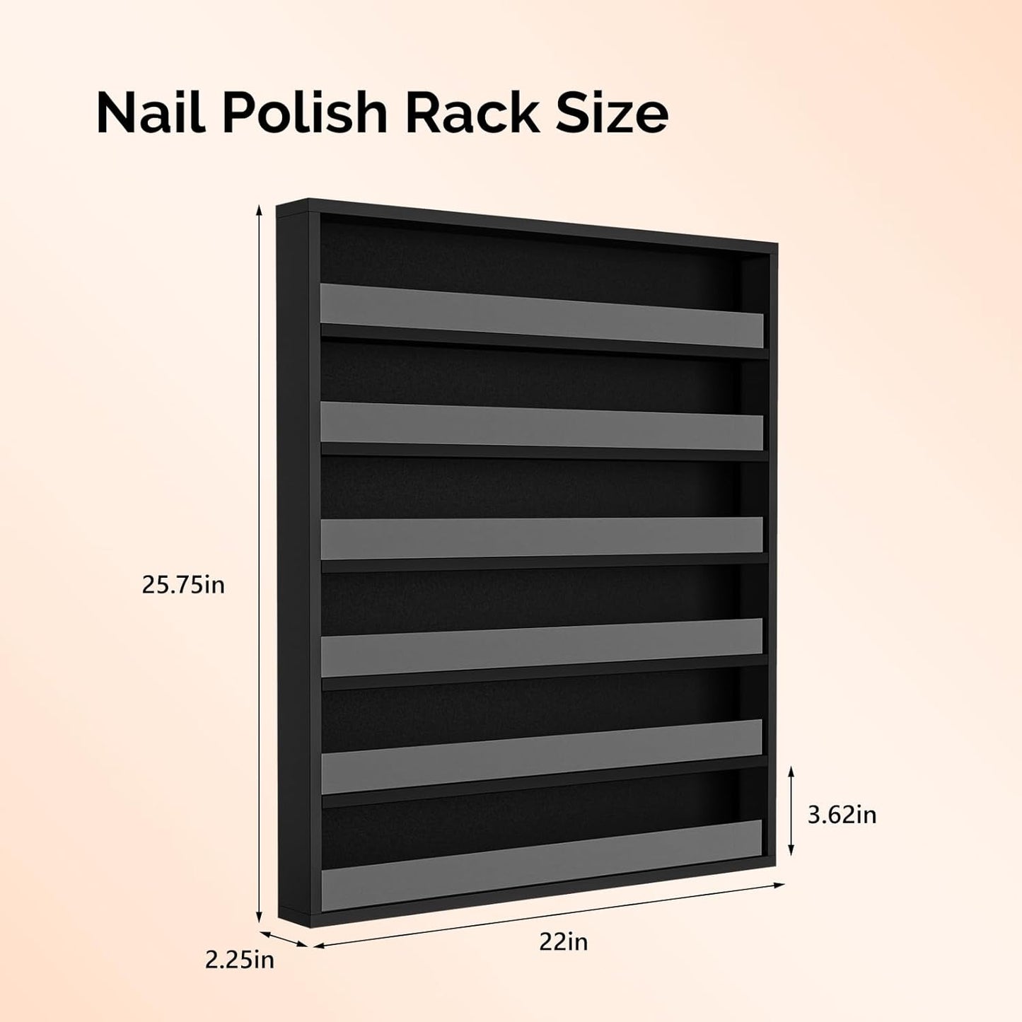 OmySalon 6 Layers/ 10 Layers Nail Polish Rack, Wall Mount Nail Polish Organizer w/Acrylic Baffle, Salon Display Rack for Home Spa & Nail Studio (Black, 6-Tier (Fully Assembled))