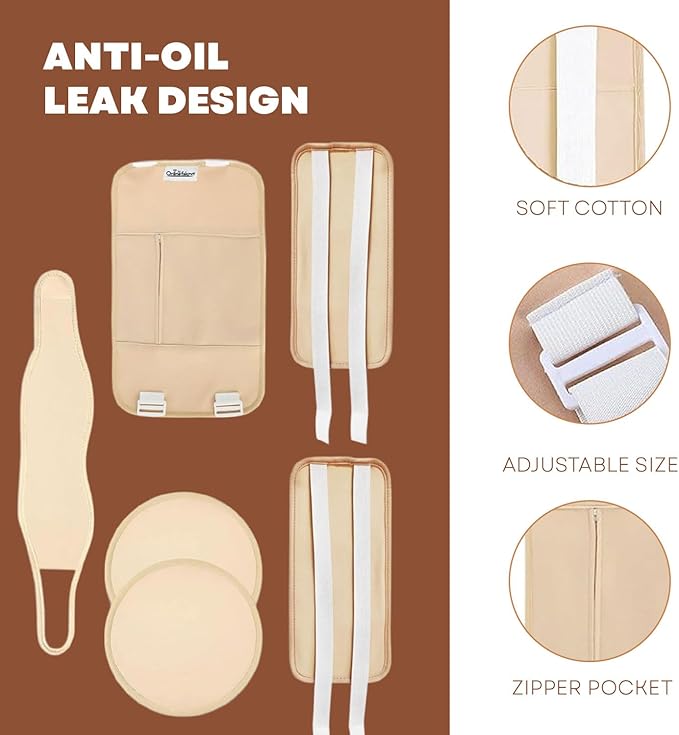 Castor Oil Pack Wrap Kit, 6 Pcs Organic Cotton, Adjustable Strap for Neck, Waist, Chest, Knee, Reusable, Washable - Detox, Constipation, Inflammation (Khakhi)