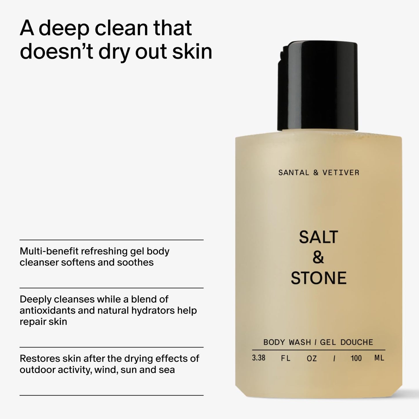 Salt & Stone Body Wash Mini Discovery Set | For Women & Men, Sulfate, Paraben, & Dye Free, Leaves Skin Soft and Hydrated | Antioxidants for Deep Moisture | Travel-Sized Body Wash