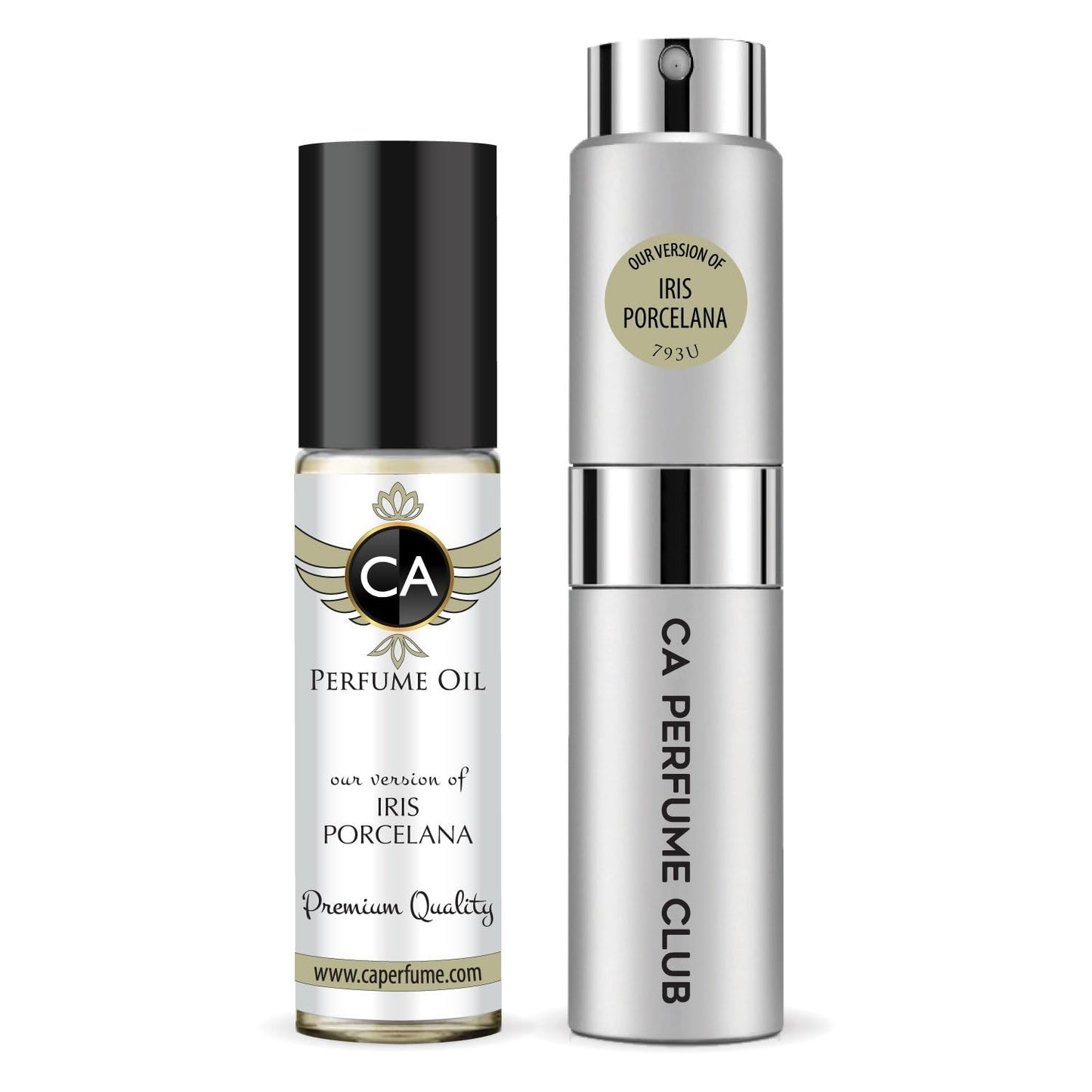 CA Perfume Duo Impression of Iris Porcelana For Women And Men Perfume Layering Set Long Lasting Travel Size EDP + Body Oil Roll-On Bottle 0.27 Fl Oz+0.33 Fl Oz