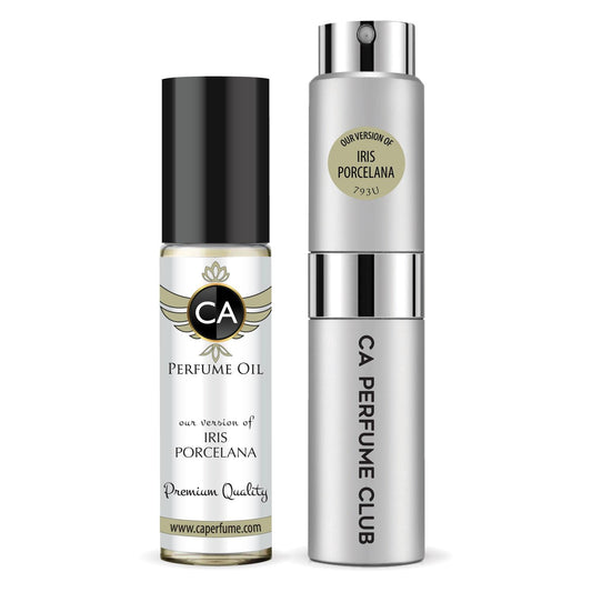 CA Perfume Duo Impression of Iris Porcelana For Women And Men Perfume Layering Set Long Lasting Travel Size EDP + Body Oil Roll-On Bottle 0.27 Fl Oz+0.33 Fl Oz