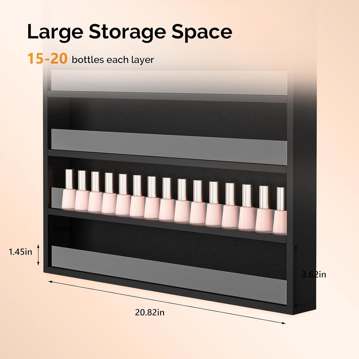 OmySalon 6 Layers/ 10 Layers Nail Polish Rack, Wall Mount Nail Polish Organizer w/Acrylic Baffle, Salon Display Rack for Home Spa & Nail Studio (Black, 6-Tier (Fully Assembled))