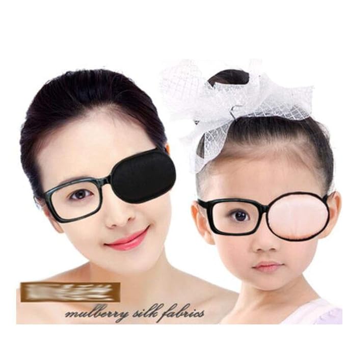 Adult/Kids Silk Glasses Eye Mask Amblyopia Strabismus Lazy Eye Patches Treat Lazy Eye and Strabismus(Black)